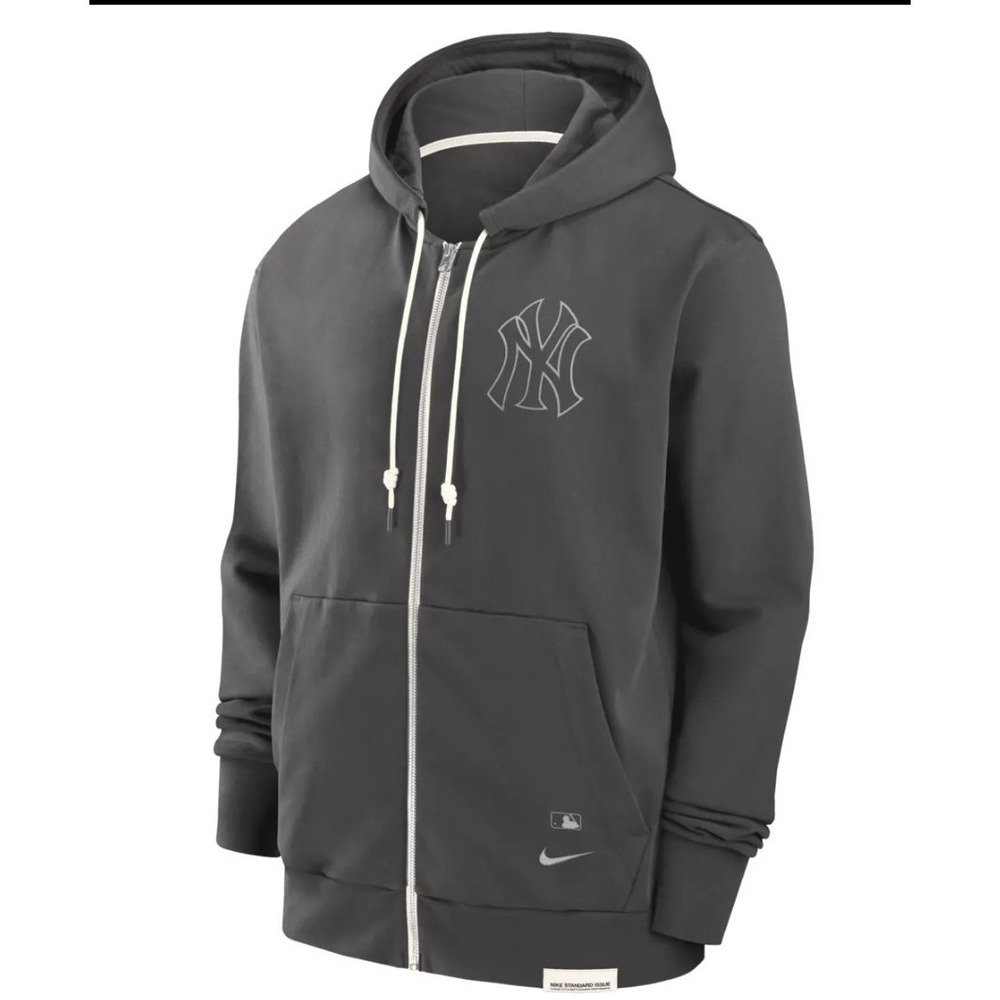 New MLB Nike New York Yankees Authentic Travel Full Zip Hoodie Gray Men L Grey